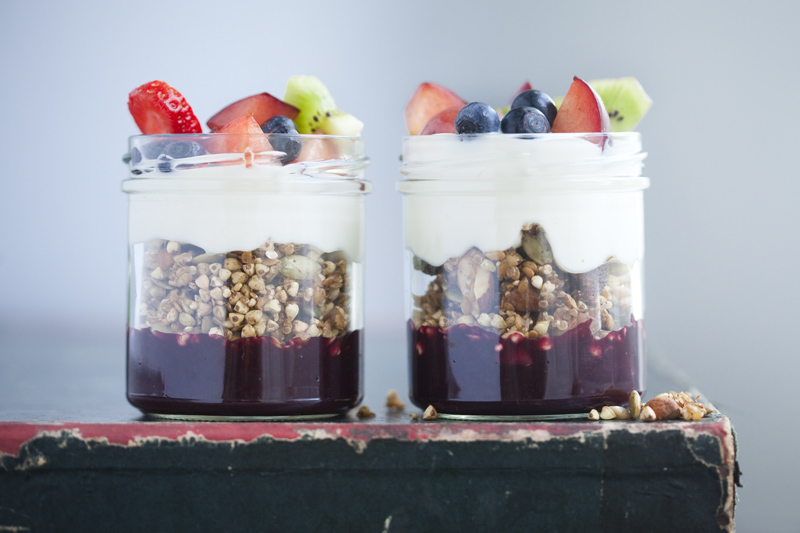 Sprouted Granola with Yogurt, Blueberry Sauce & Fresh Fruit